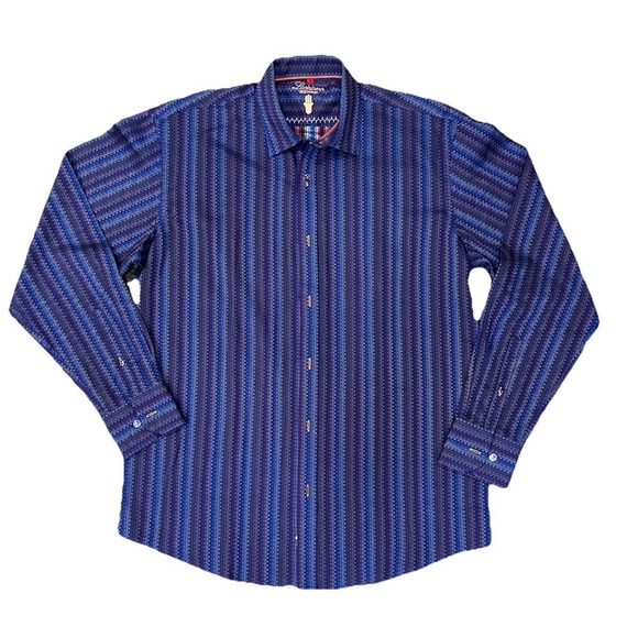 Luchiano Visconti Men’s Multi Color Chevron Striped Double Sided Shirt Size M - Picture 3 of 8